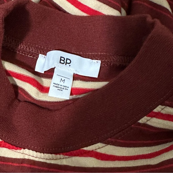 NWT BP Maroon Red Cream Mock Neck Striped Organic Cotton Top Size M - Picture 5 of 8